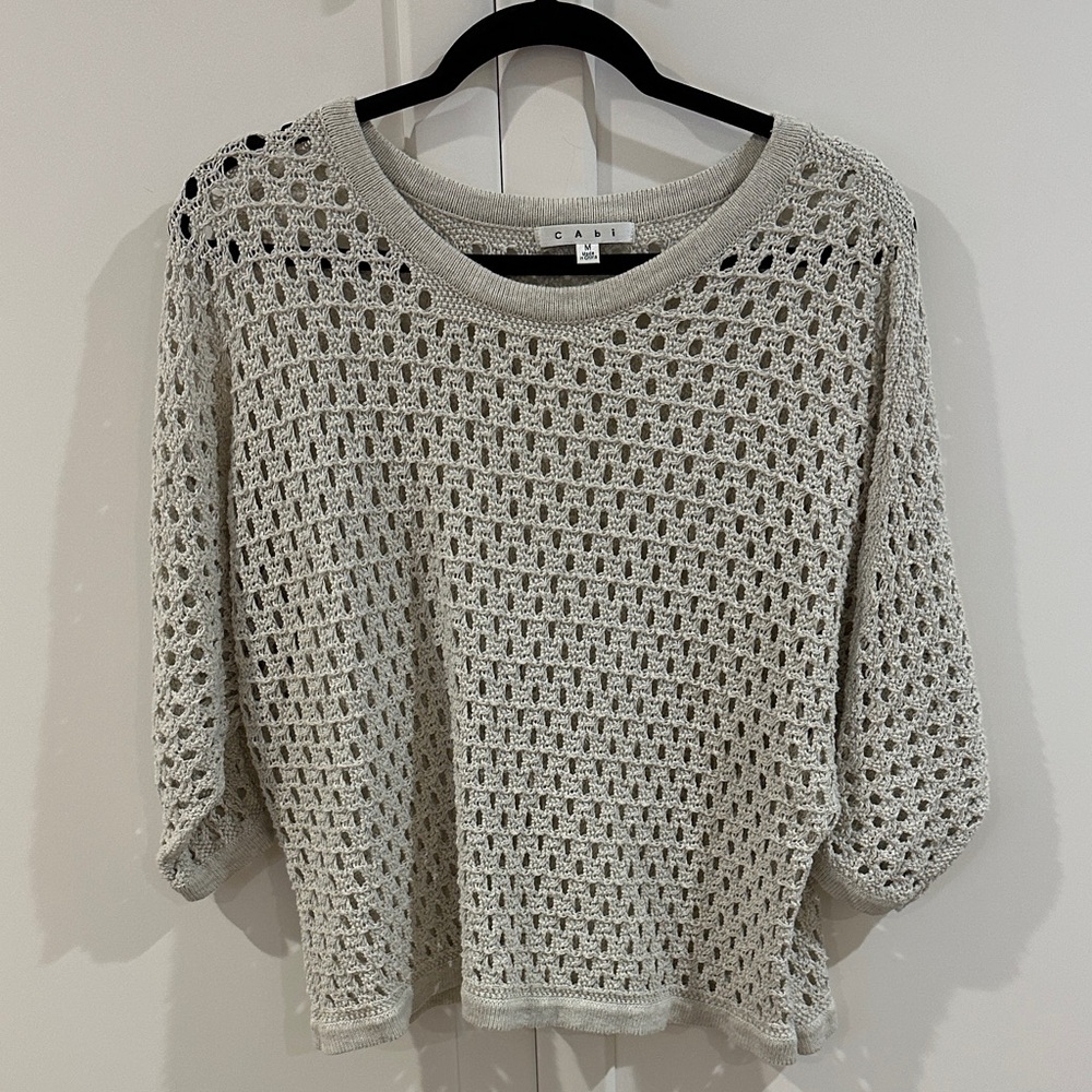 CAbi Light Gray Open-Knit Sweater
